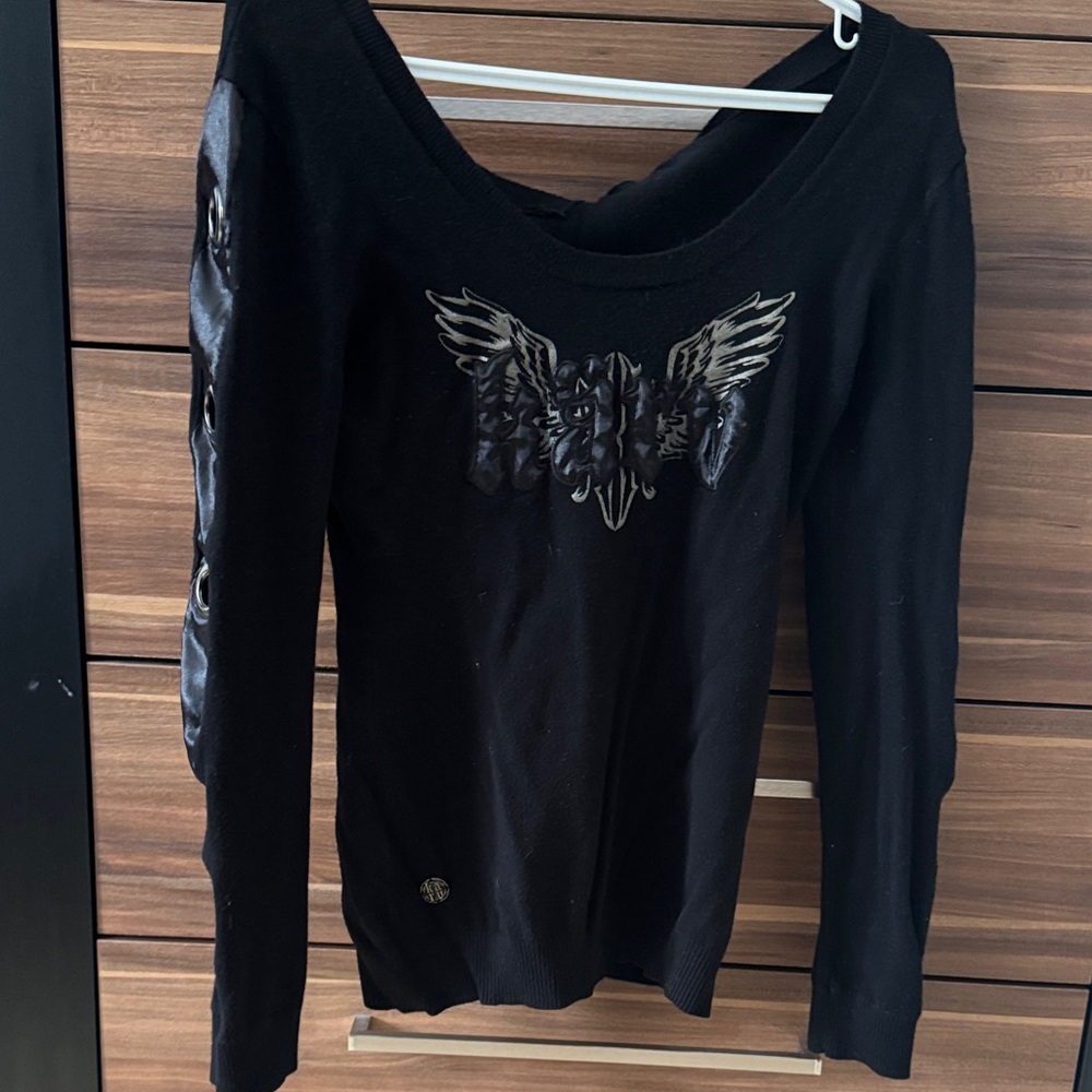 Black Long Sleeve Top with Wing Design